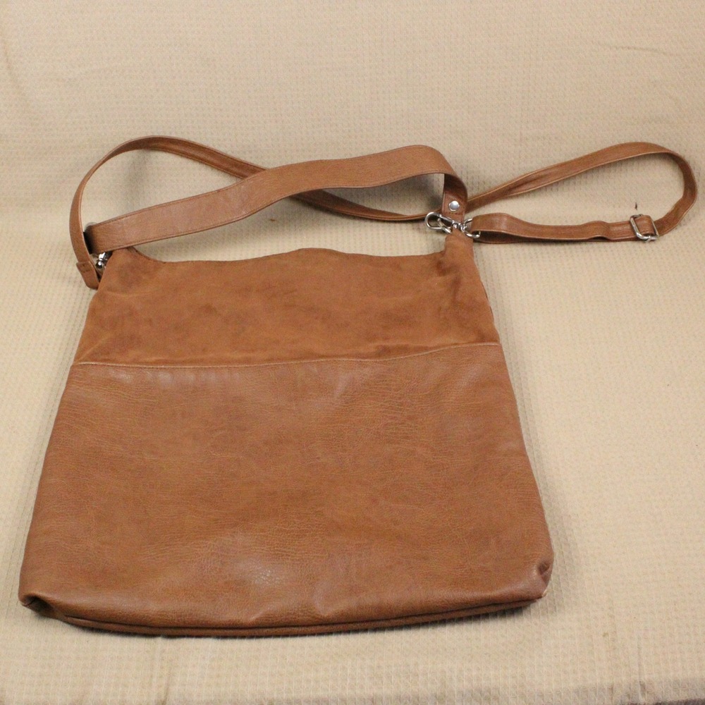 Divided H&M Brown Faux Leather Suede Crossbody Bag Boho Minimalist Large 15x14